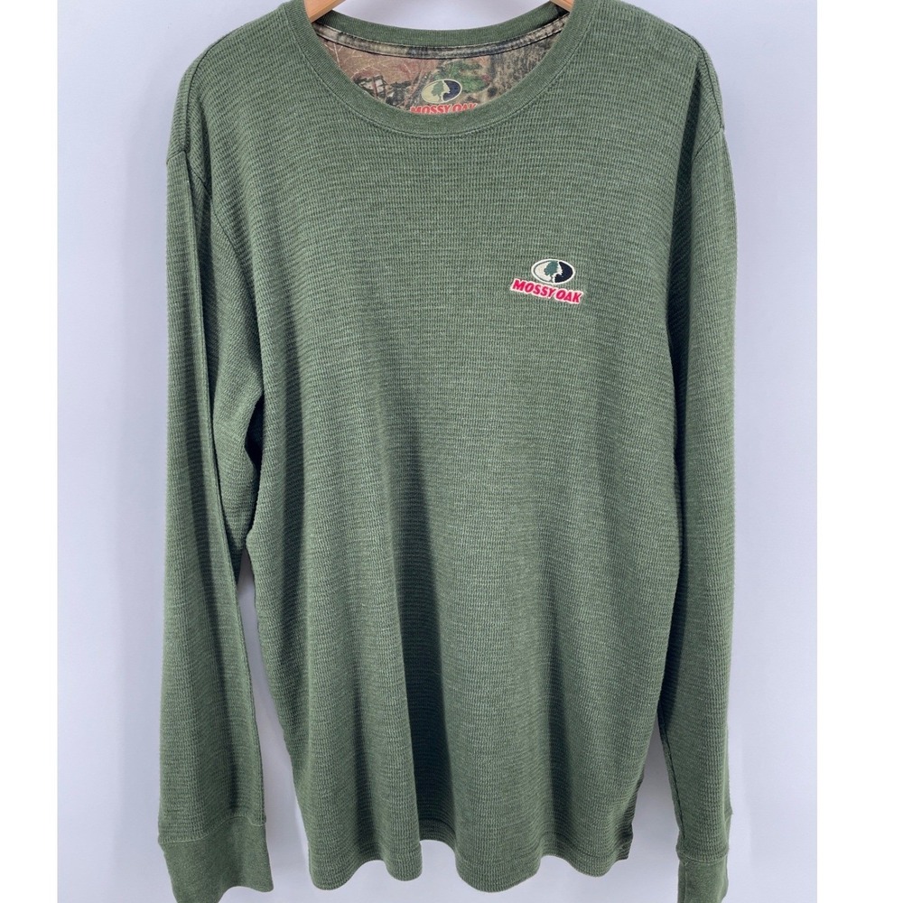 Mossy‎ Oak Thermal Shirt Mens XL Green Waffle Knit Long Sleeve Embroidered Logo